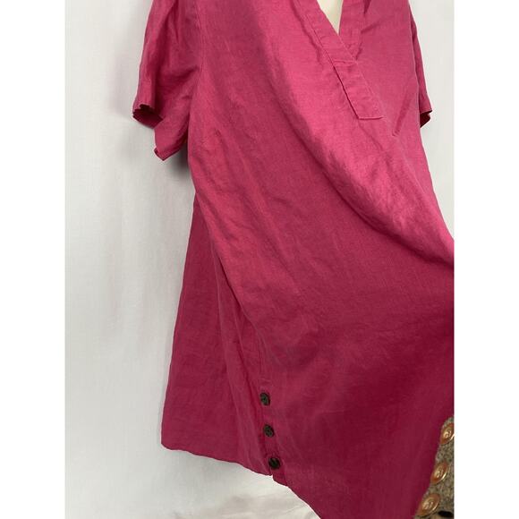 J Jill Love Linen Shirt Dress Womens 3X Pink Short Sleeve Pockets Flowy Coastal - Picture 4 of 16